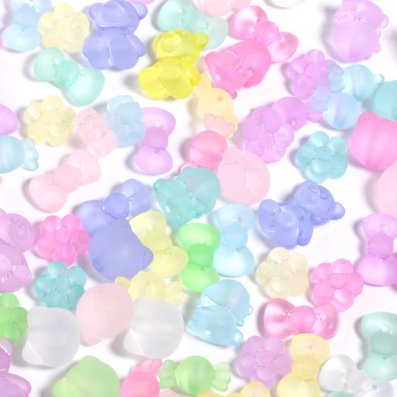 30Pcs Cartoon Acrylic Frosted Beads Pastel Colored Beads for Jewelry Making DIY Loose Spacer Necklace Earrings Accessories