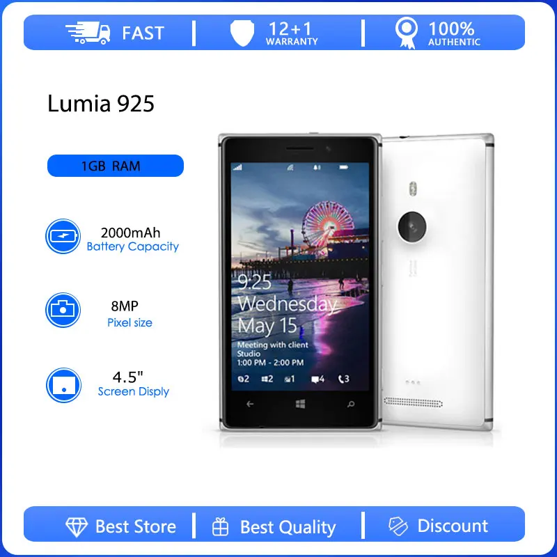 Teléfono Móvil Lumia 925 4G Reacondicionado Original, Desbloqueado, Bluetooth, 16GB, 1GB RAM, Hecho en Finlandia