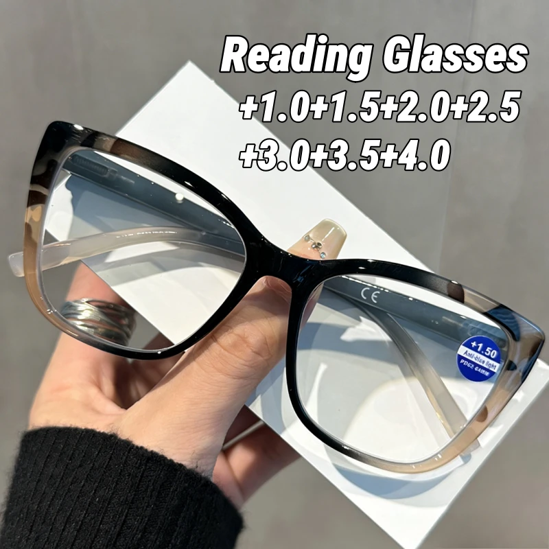 

Fashion Cat-Eye Blue Light Blocking Reading Glasses Women's INS Style Large Frame Comfortable Spring Temples Presbyopia Glasses