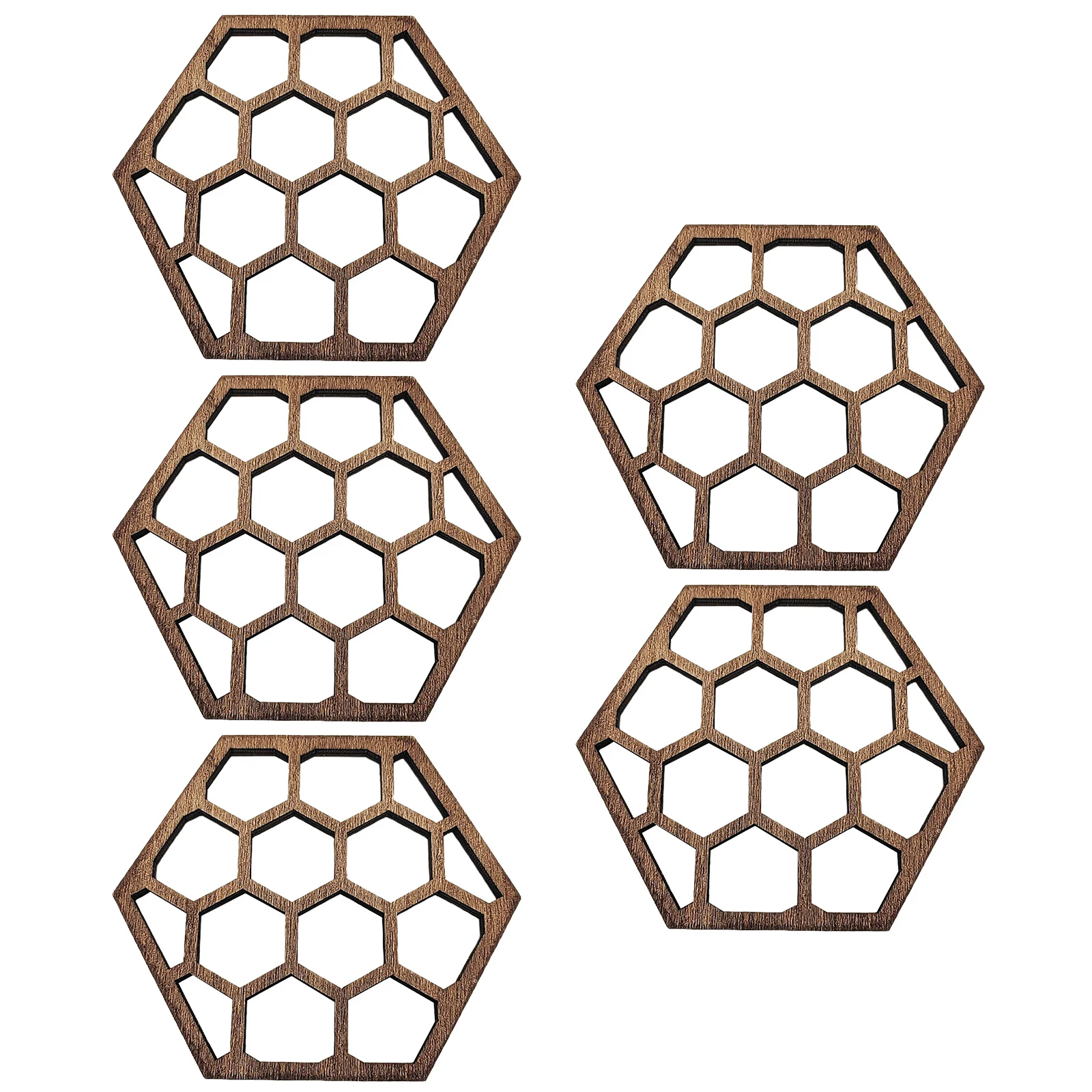 

Wooden Cushion 5PCS Eco Friendly Coaster Set for Cups Mugs Tableware Mat Kitchen Home Decor Honeycomb Wood Placemat Drink Pad