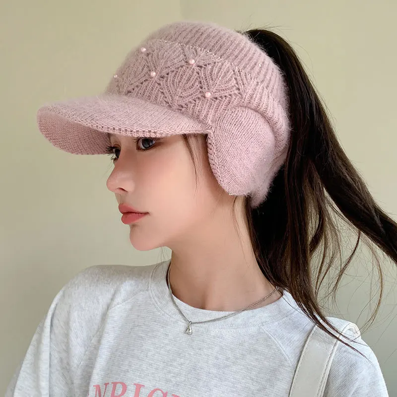 Women Hat Fashion Knitted Woolen Hat Women\'s Warm Sports Cap Winter Warm Baseball Hat Ear Protection Beanies for Women