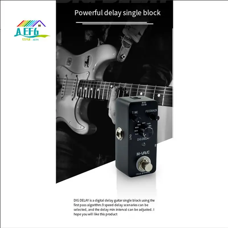 

AEF6-M-VAVE DIG DELAY Педаль Цифровая гитарная педаль эффектов с 9-эффектами задержки True Bypass Педаль эффектов в цельнометаллическом корпусе Processo