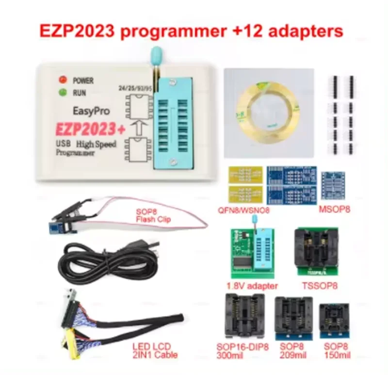 Hot Sale Original EZP2023 High-speed USB SPI Programmer EZP 2023 with 12 Adapter Support 24 25 93 95 EEPROM 25 Flash BIOS Chip