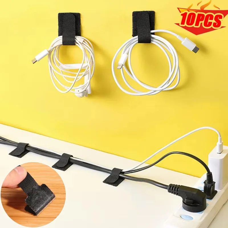 10PCS Reusable Cable Organizer Self Adhesive Cord Rope Holders Desk Wire Winder Cable Tie Organizer Cord Protection Straps 2025