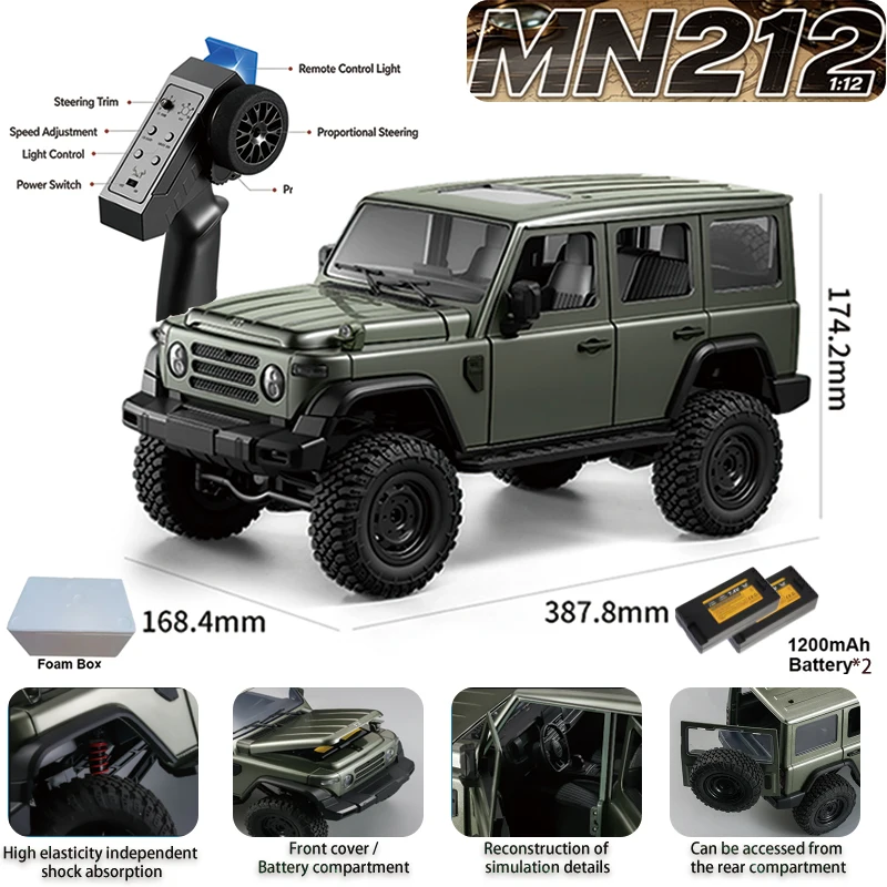 Newest MN212 MN300 RC Car 4WD 2.4G Remote Control Car 1:12 Off-road Climbing 60mins Working LED Light RC Truck Toys As Gifts