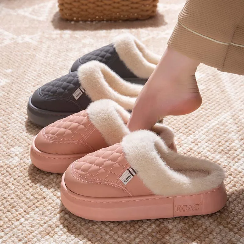 2026 Winter Plush Slippers for Women & Men - Waterproof Indoor/Outdoor House Shoes, Thick Fleece-Lined Anti-Slip Home Booties