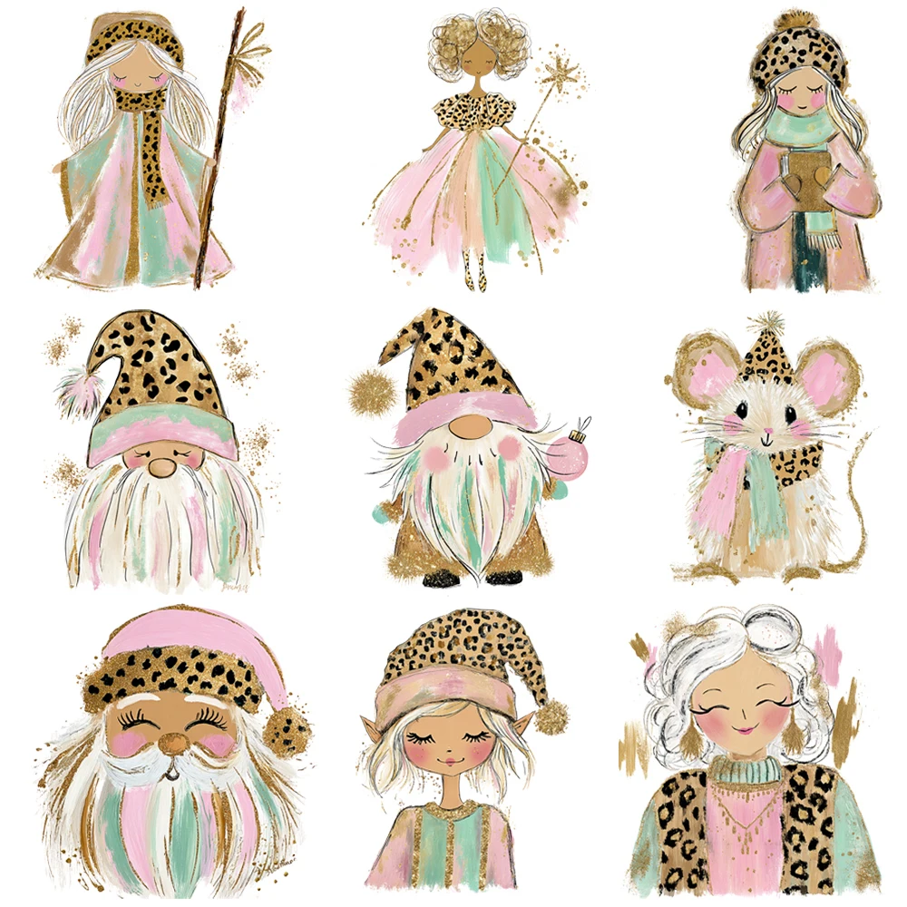 15cm Whimsical Boho Glam Christmas Deer Angel Iron On Transfer Stickers Diy DTF Heat Transfer Sticker T-shirt Clothes Decals