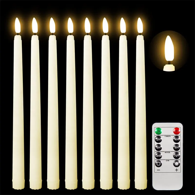 LED Flameless Flickering Taper Candles 3D Wick Candles Lamp with Remote Control Tea Lights Wedding Home Decor Battery Operated