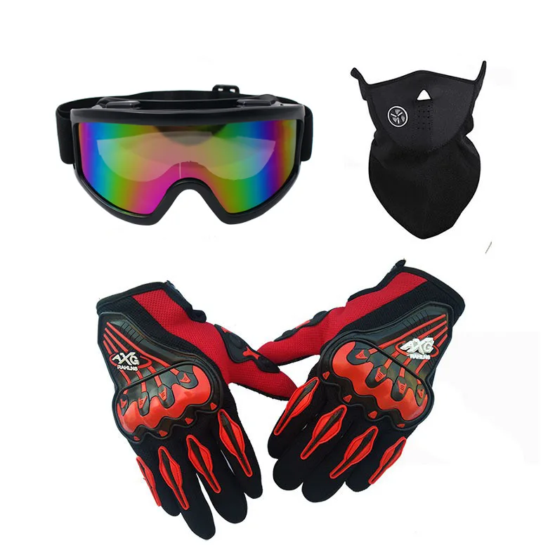 3pcs Off-Road Helmet Wind Goggles Ski Mask Motorcycle Riding Hard Shell Gloves  Motas Acesssorios Goggles Mask Gloves Set