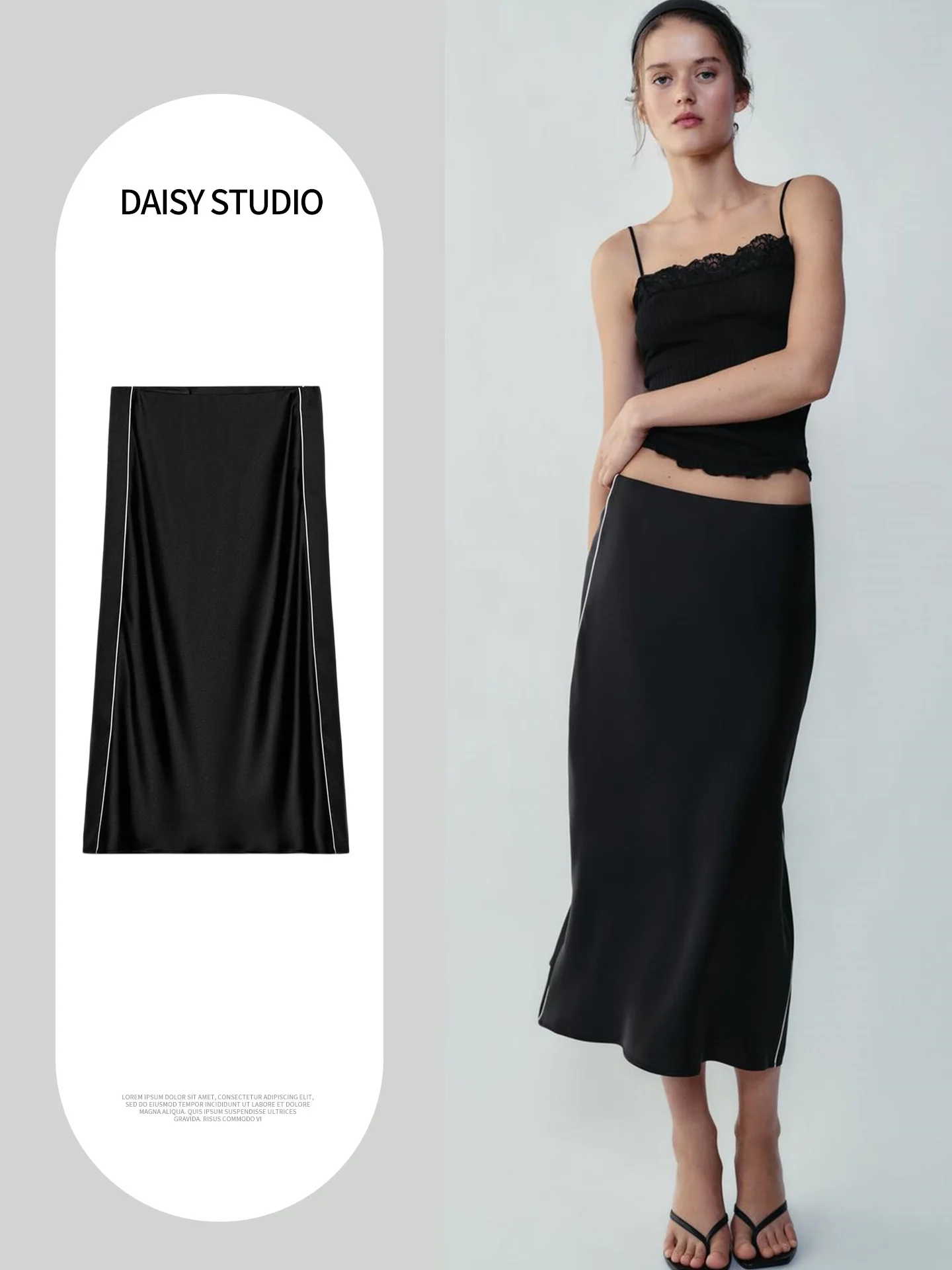 Minimalist Contrast Color  Silk Satin Texture Midi Skirt Women's Autumn New Arrival Straight Tube Standard Fit Polyester ...