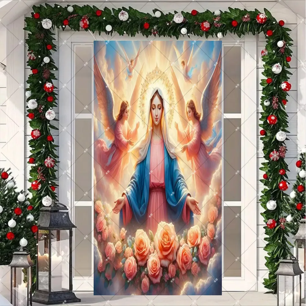 مريم العذراء الصليب المهد الطفل المسيحية الدين الانجيل سيدة غوادالوبي التمرير الجدار غطاء الباب راية ديكور المنزل