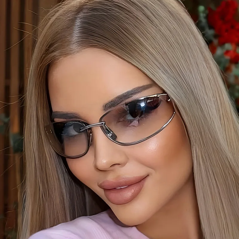 New Fashion Pink Mirror Y2K Sunglasses for Women Vintage Alloy Square Silver Sun Glasses Ladies Trendy Sexy Outdoor Shades Uv400