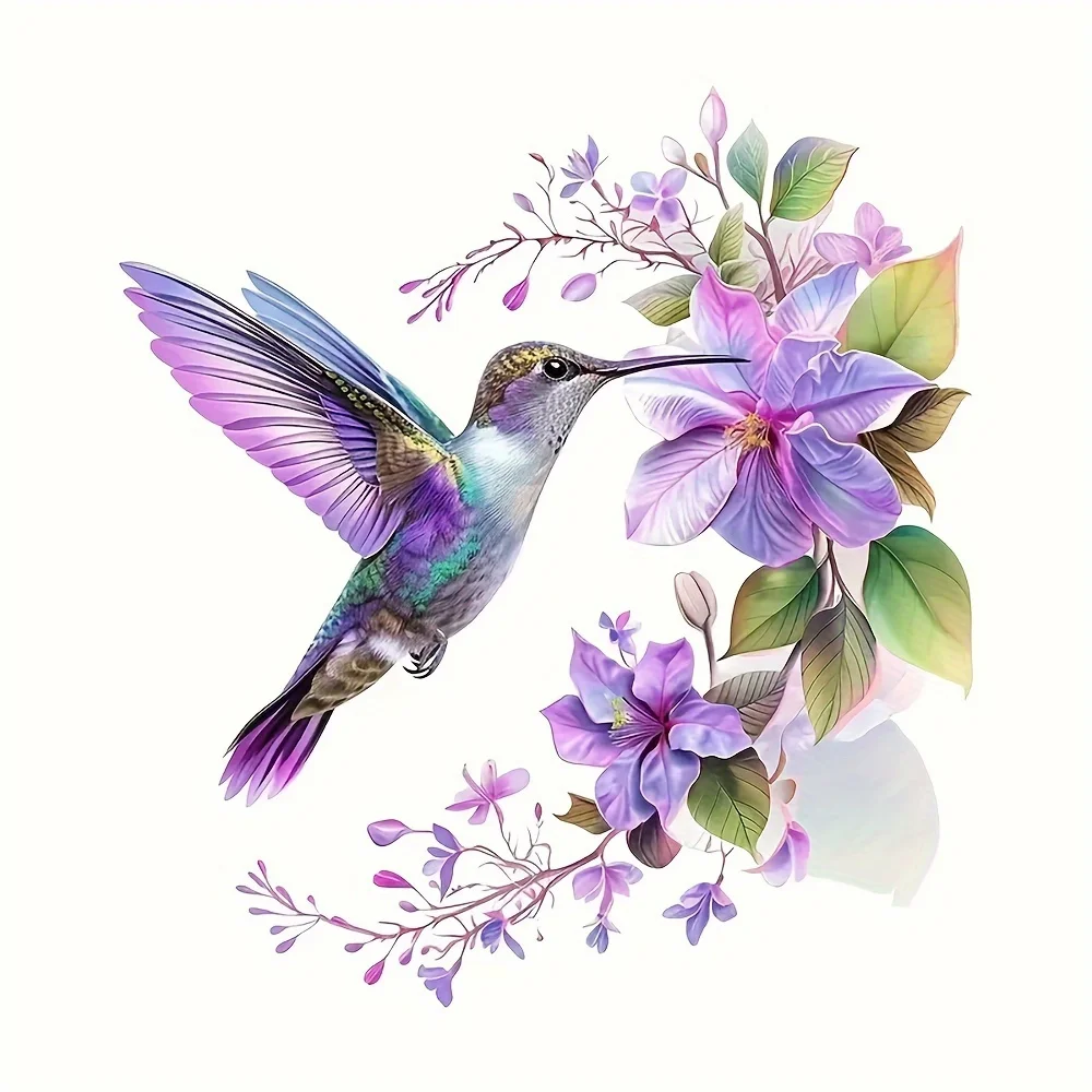 1 Purple Flower and Hummingbird Sticker, Removable Self-Adhesive Wall Decal, Suitable for Room Bedroom Wall Background Stickers view 6