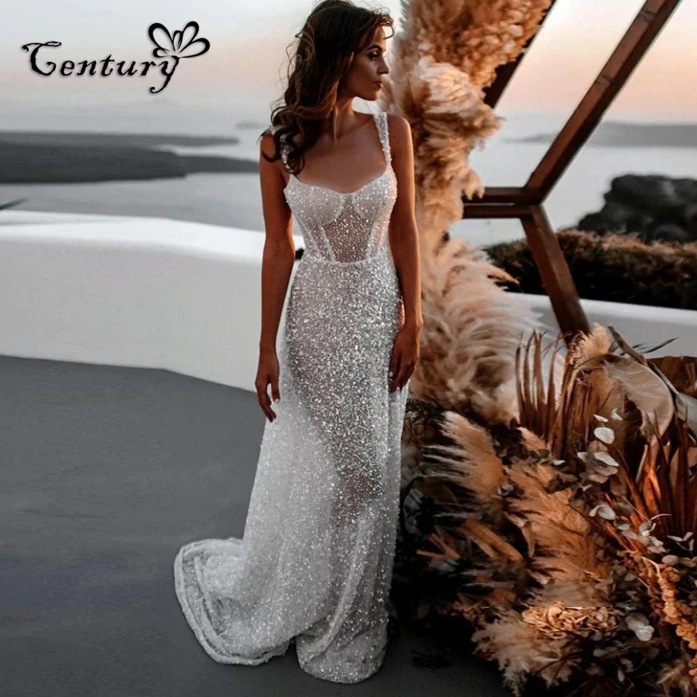 

Luxury Mermaid Wedding Dress for Bride 2025 Sequined Beaded Lace Boho Bridal Gowns Beach Bride Dress Vestido De Novia Customized