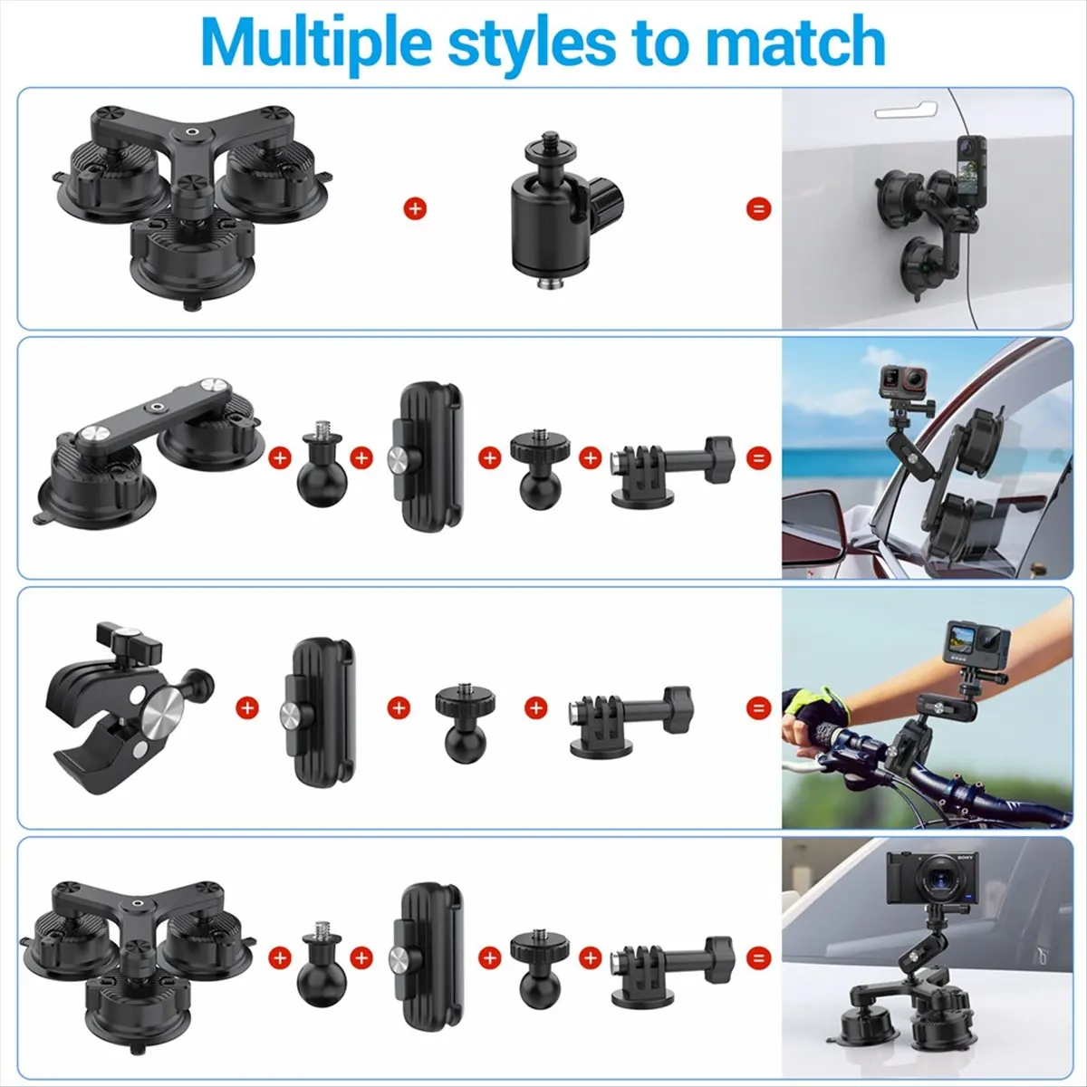 A99X Suction Car Mount for X5, X4, X3, One ,R for Camera Suction Mount Kit for Action Camera Selfie Stick