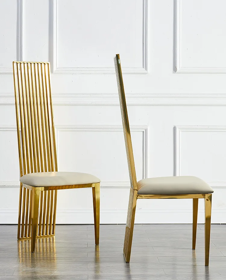 Silla móvil de metal con respaldo de piano único, respaldo alto dorado para banquete, boda, 6 uds.