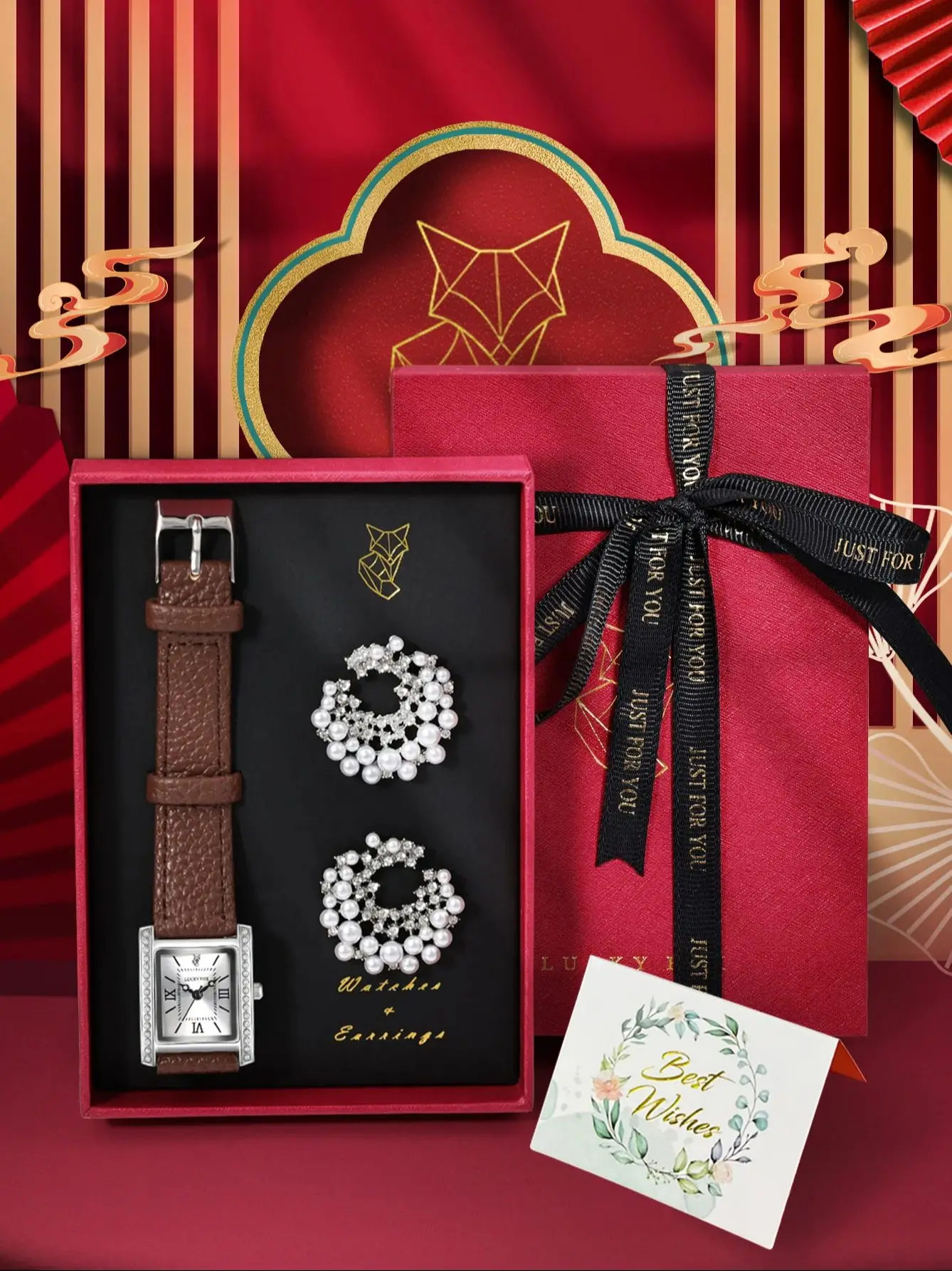 2pcs Luxury Women's Quartz Watch and Pearl Earrings Set Ladies Watch