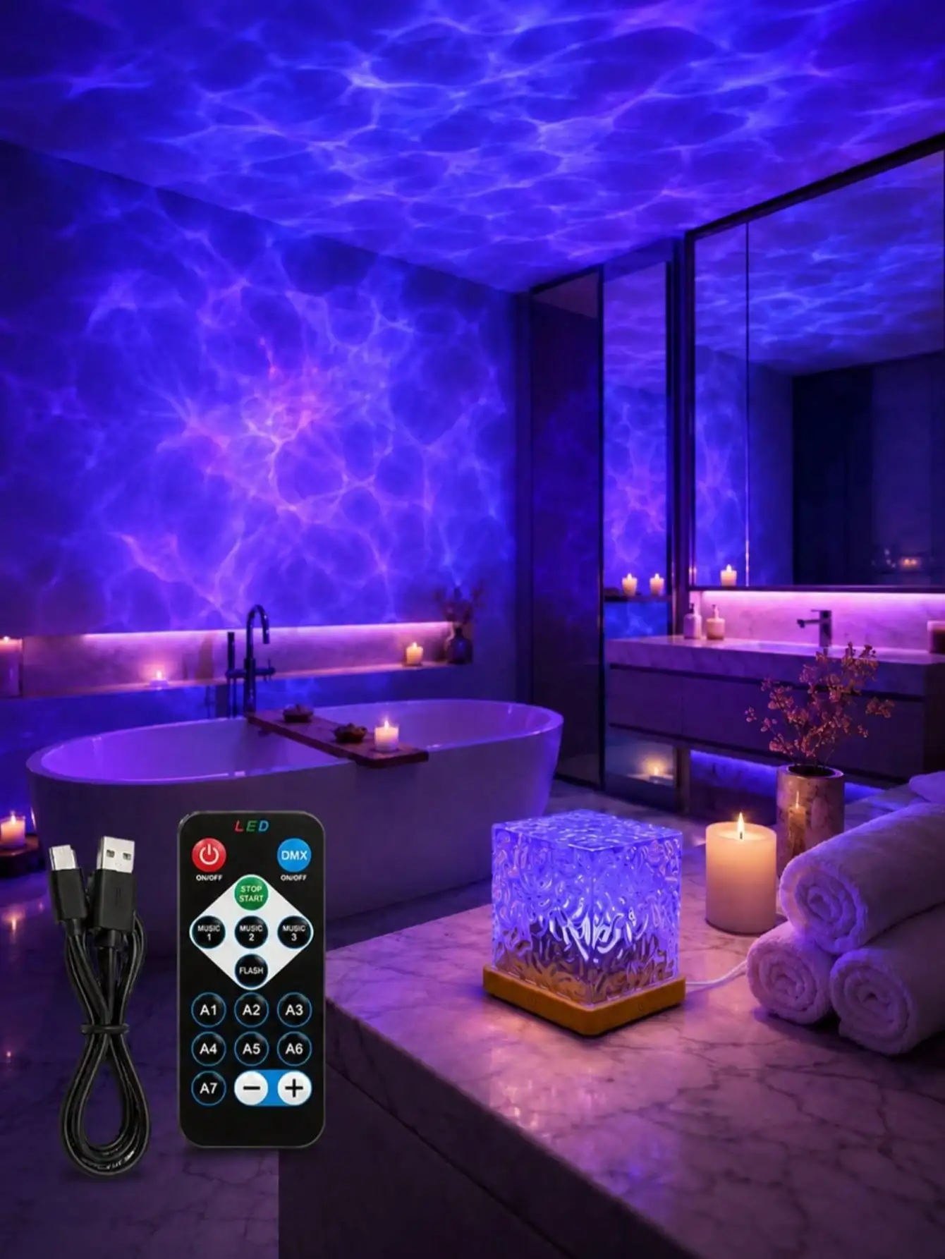 LED Cubic USB Crystal Ripple Projection Lamp With Remote, 16 Soft Romantic RGB Shades. Flowing Ocean Wave Glow Crafts Calm Spa Ambiance For Bathrooms And Bedrooms, A Delicate Gift For Anniversaries And Soothing Quiet Nights.sr260614234158077597062