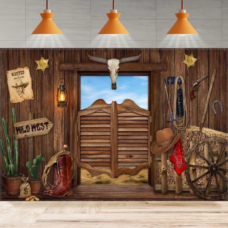 Western Cowboy Photography Backdrop Rustic Wood House Barn Farm Background Baby Shower Home Party Backdrop Wall Banner Decor