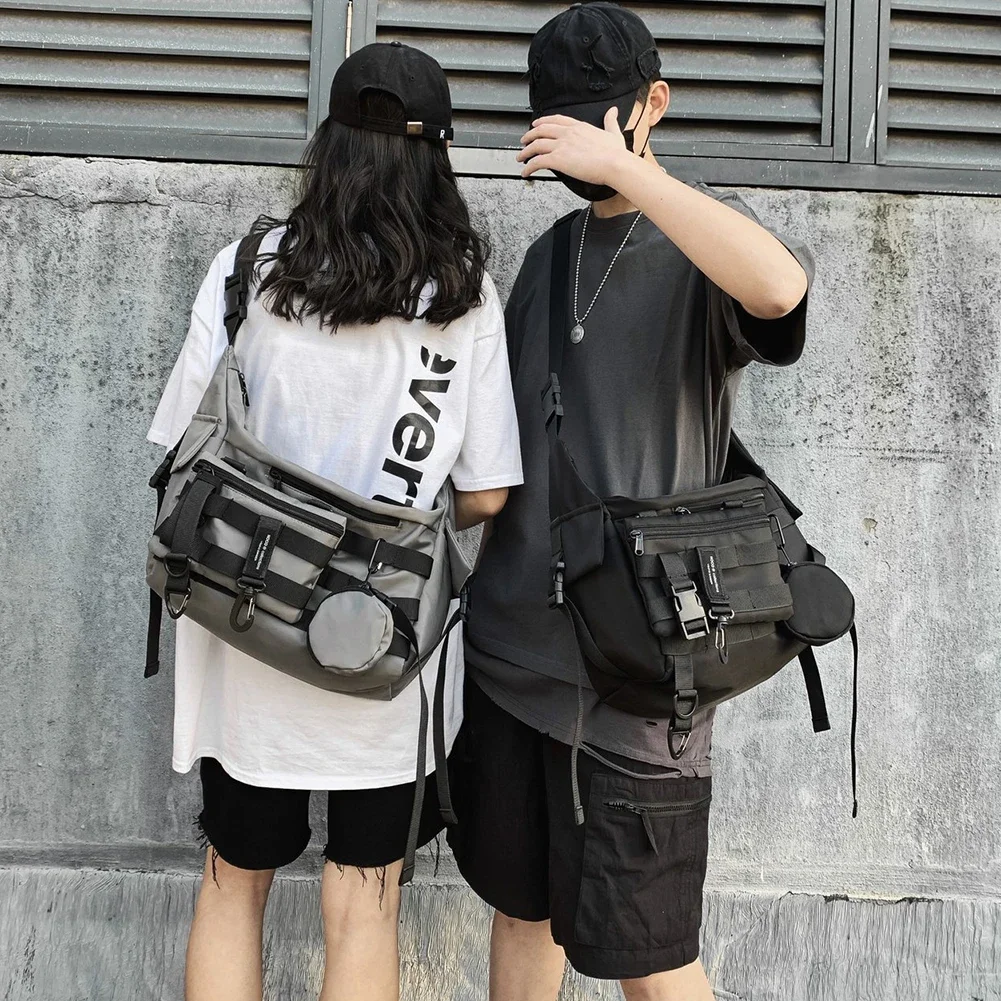 Vintage Harajuku Functional Bag Waterproof Retro Unisex Campus Bag Adjustable Shoulder Strap Men Women Daily  Travel Streetwear