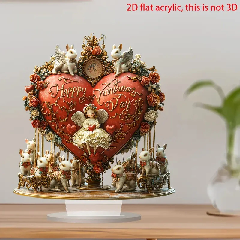 Valentine's Day Heart Carriage Decorations 2D Flat Acrylic Table Top Decor Office TV Cabinet Desktop Home Decoration Ornaments