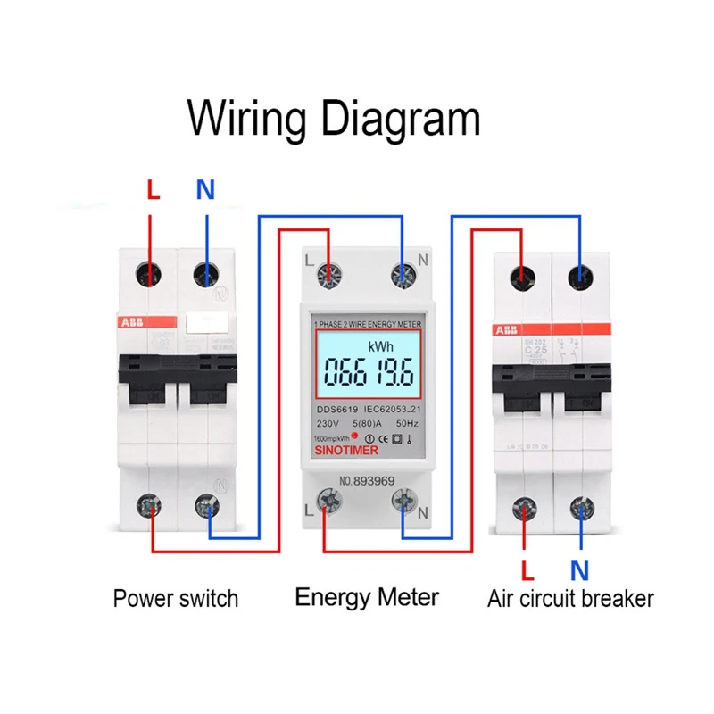 SINOTIMER DDS6619-006 Backlight Display Single-Phase DIN Rail Type Watt-Hour Meter Watt-Hour Meter