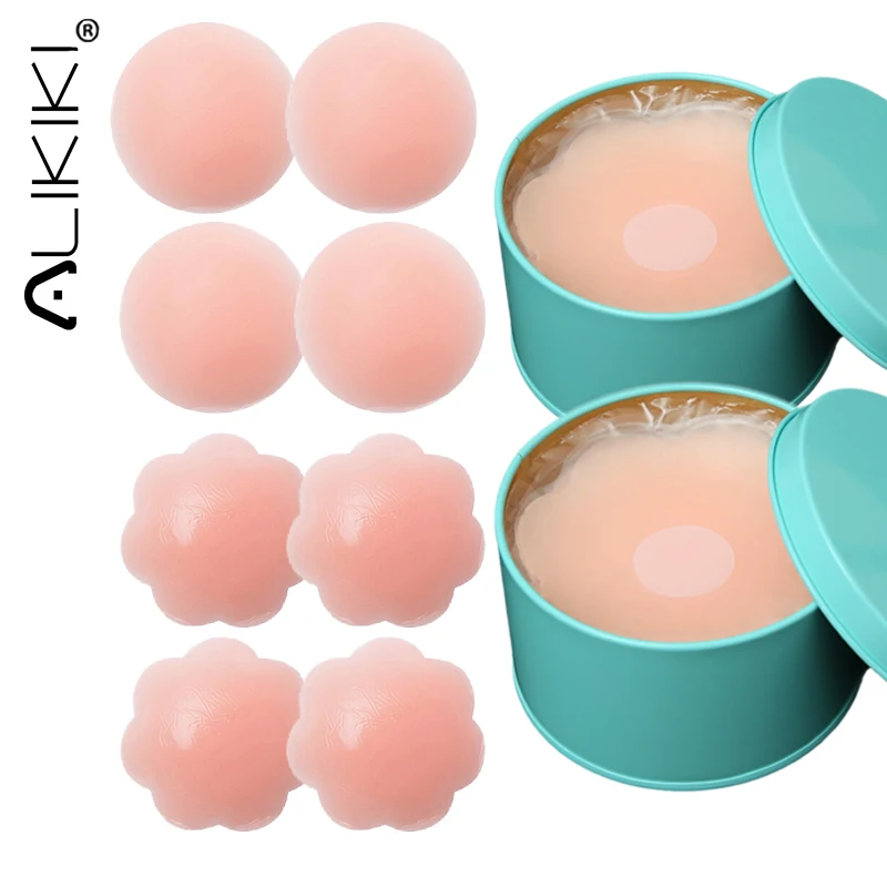 4 Pairs Women\'s Reusable Nipple Cover Silicone Breast Lift Pads Invisible Adhesive Bra Liners Chest Sticker Boob Tape