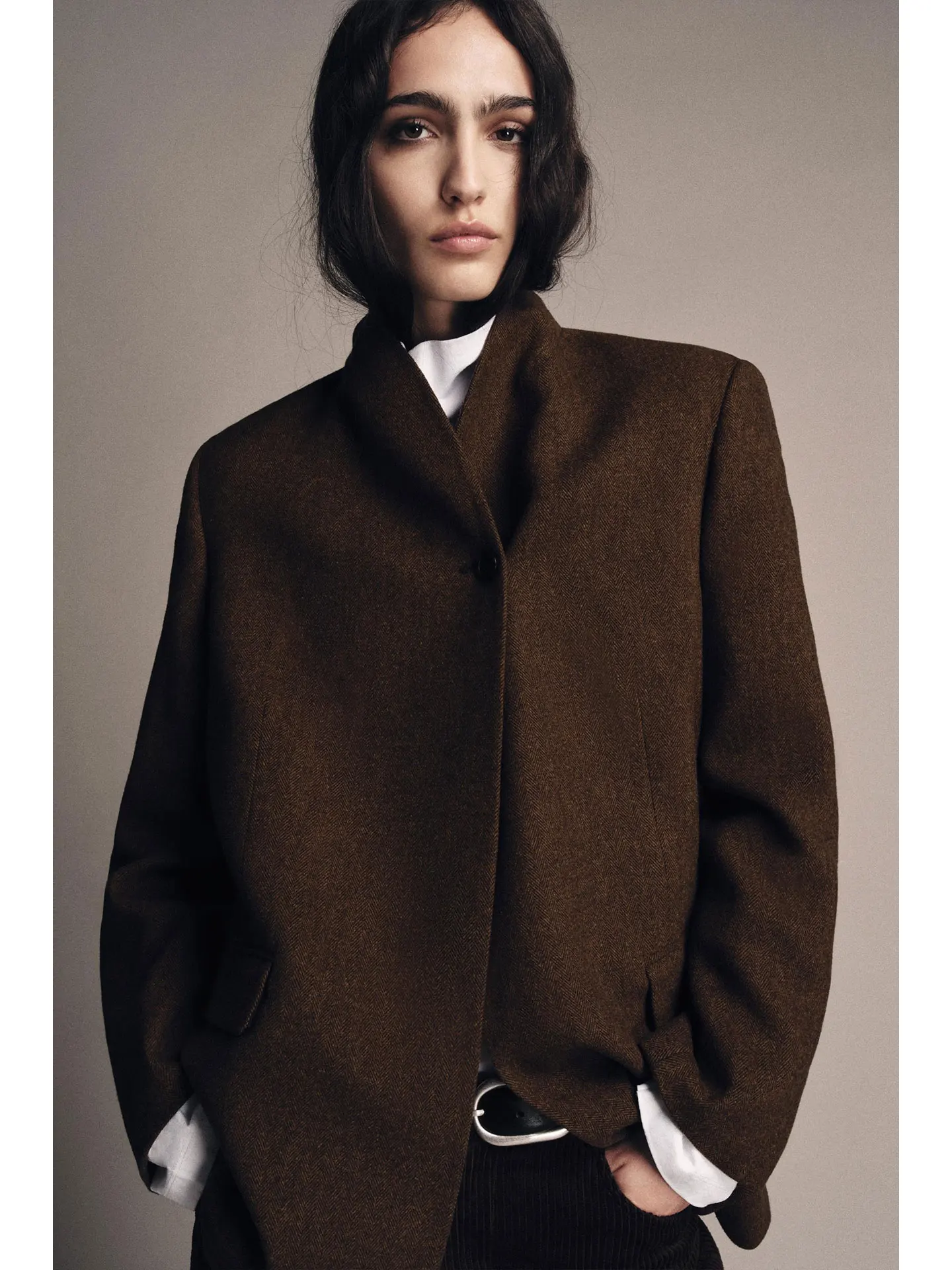 

Повседневное женское высококачественное пальто из смешанной ткани с узором из саржи Faion, весна 2026, новое длинное пальто с воротником-стойкой...