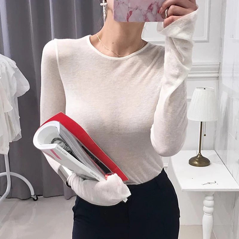 Sexy Shirt Women T-Shirt Long Sleeve Korean Style Slim Basic Elasticity Tshirt Top Womens Clothing T Shirt Femme