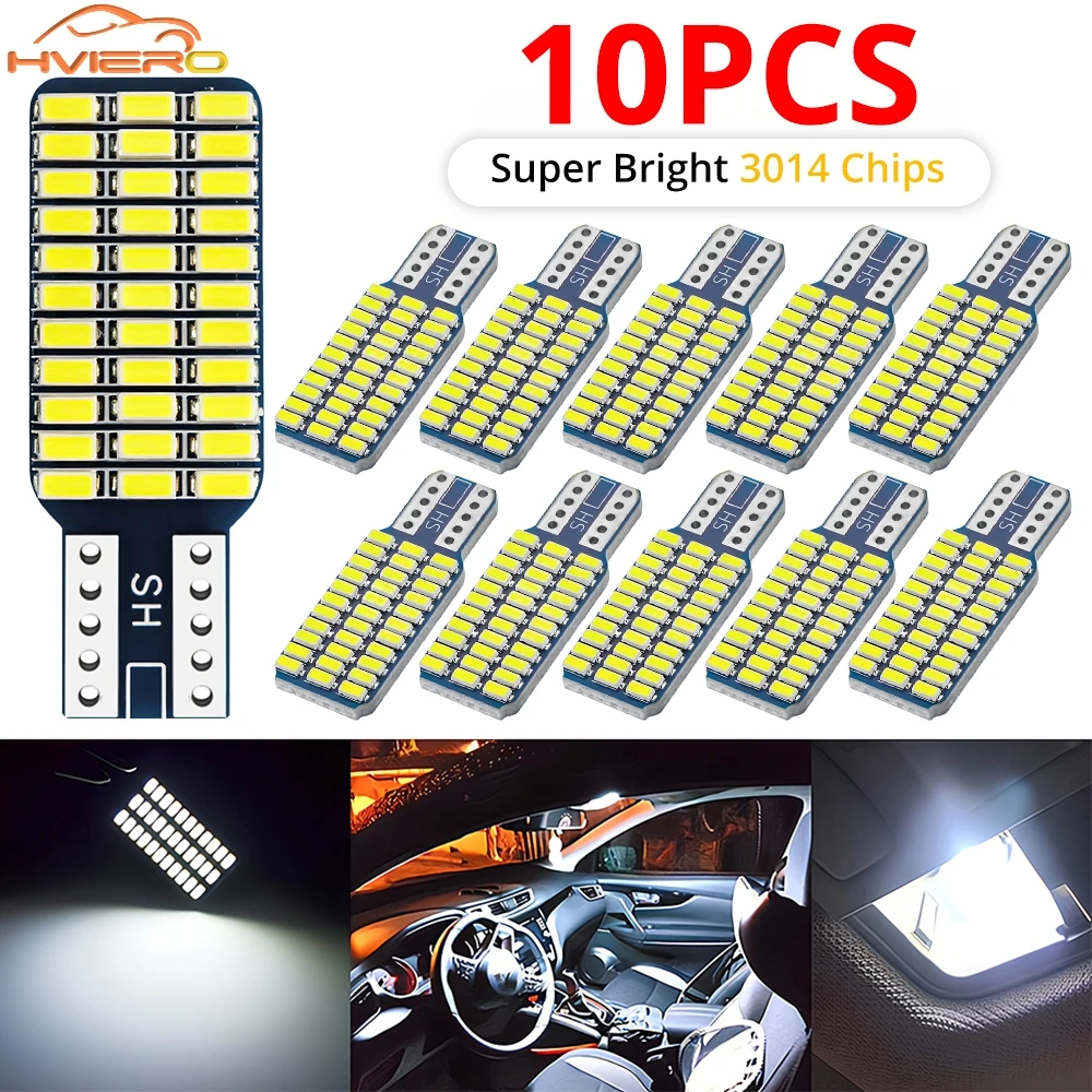 10PCS T10 W5W 3014 Car Auto Canbus Dome Reading Lights Turn Signal License Plate Trunk Bulb White Interior Lamps 12V Waterproof