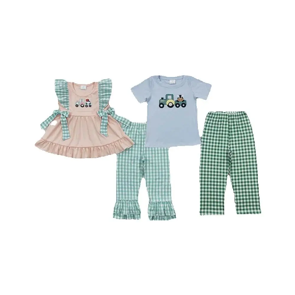 

Sibling Baby Girls Tractor Cow Pants Farm Clothes Sets