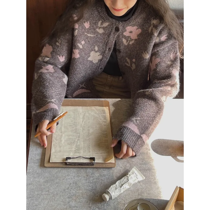 

Kimotimo Japanese Y2k Jacquard Sweater Cardigan Women Autumn Winter Sweet Versatile Long Sleeve Knit Coats Vintage Jumpers Tops