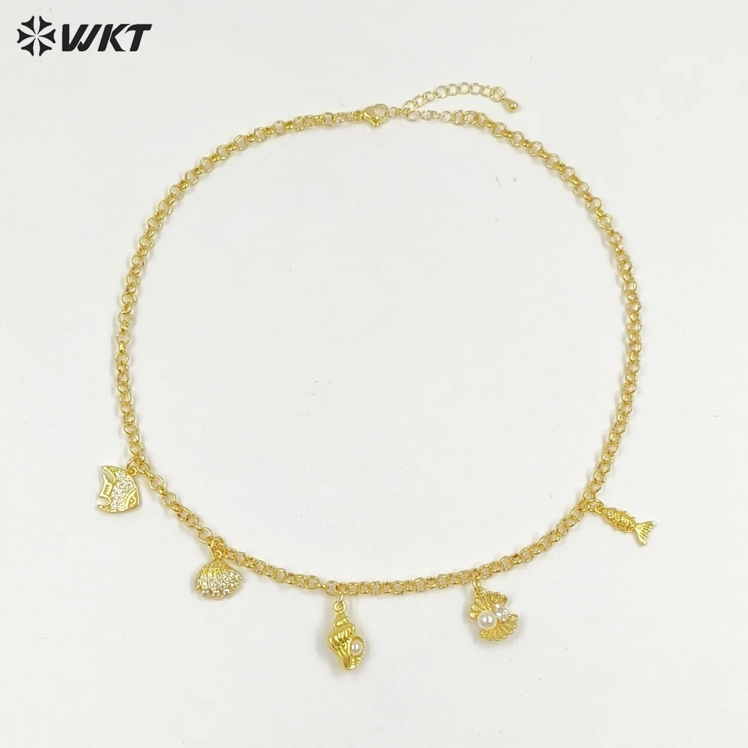 

WT-JFN47 Простое изысканное высококачественное желтое латунное ожерелье с настоящим позолоченным ожерельем для женщин, специальные ювелирные изделия