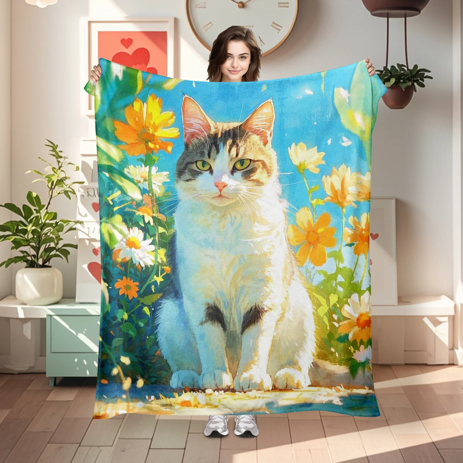 

Charming Realistic Garden Cat Blanket, Capturing The Peaceful Moments Of Cats In A Floral Paradise