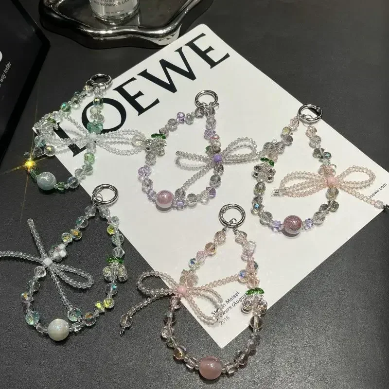 

INS Cherry Crystal Beaded Mobile Phone Chain Women's Fashion Bow Light Luxury Lanyard Wrist Mobile Phone Anti-drop Lanyard Short