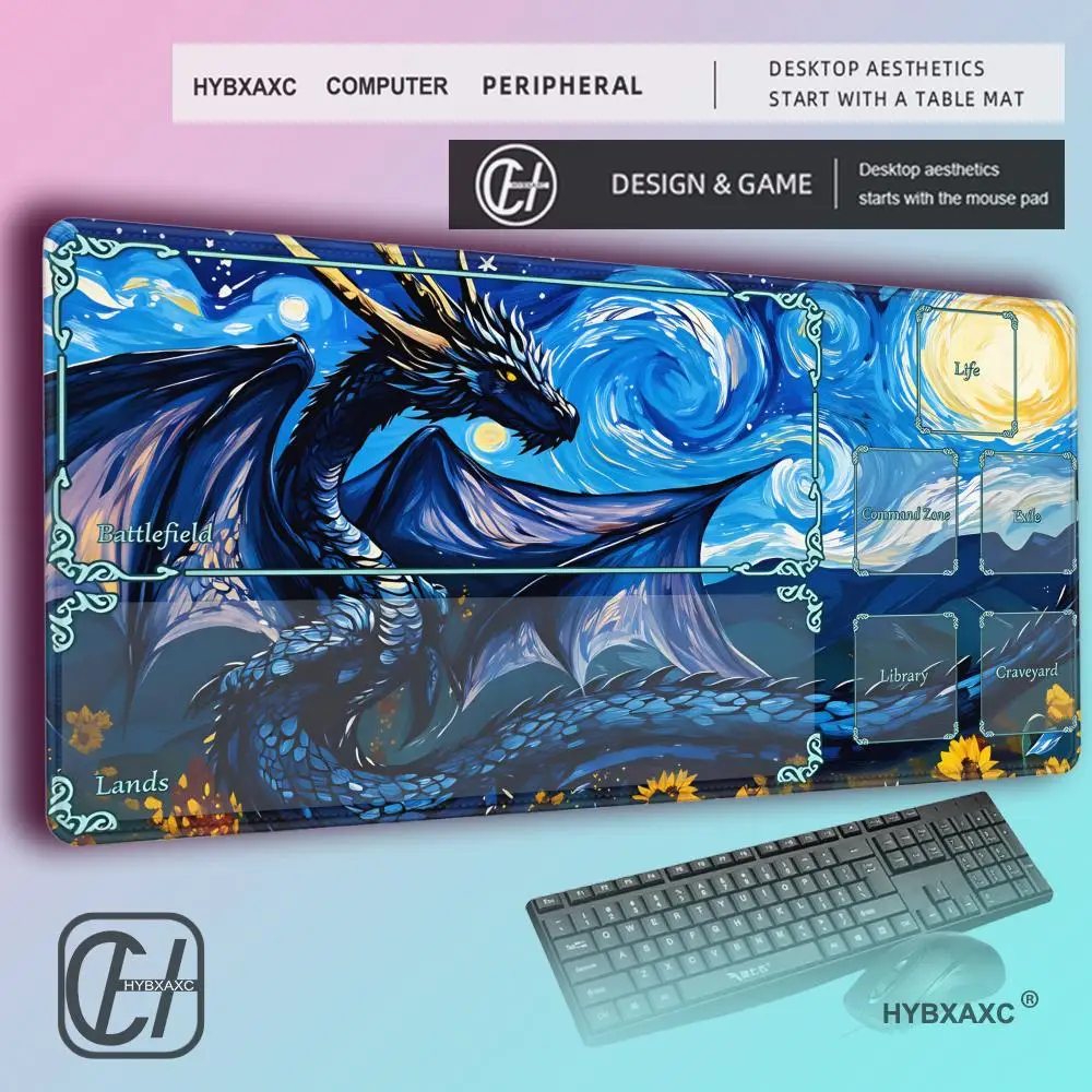 HYBXAXC Van Gogh-style giant dragon design MTG Playmat Magic Card Battle Mat Stitched Edge Commander playmat tapete magic mtg