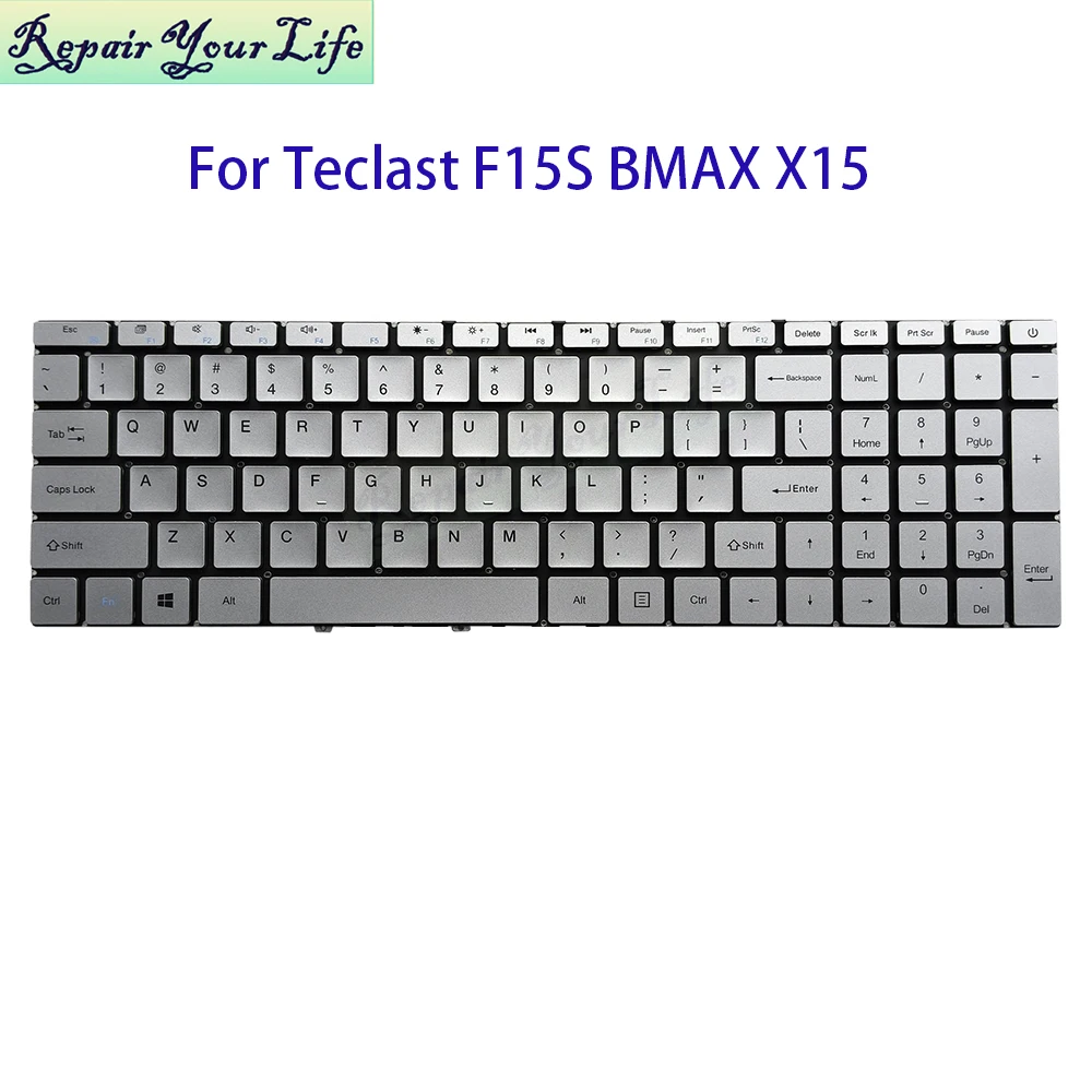 US English Keyboard For Teclast Ultrabook F15S Plus BMAX X15 Notebook Teclado Replacement Keyboards Silver Keycaps NO Backlit