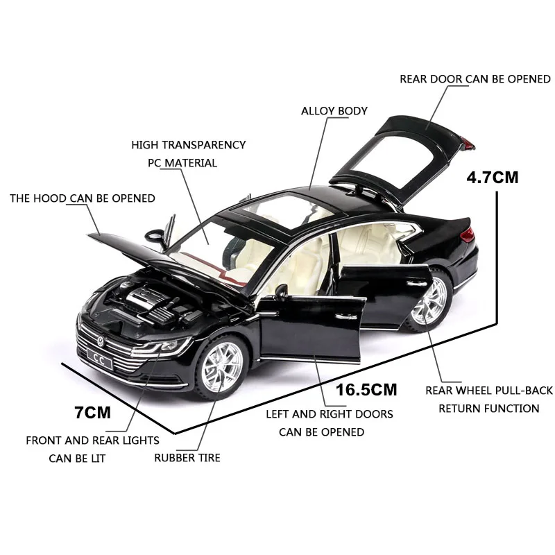 1:32 CC VW Volkswagen CC Diecast مقياس معدني سيارات لعبة نماذج 6 أبواب قابلة للفتح نموذج الصوت والضوء التراجع SUV لعب للأطفال