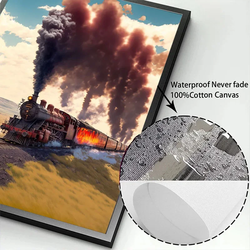 Retro Railway Posters Steam Train Locomotive Canvas Painting Vintage Railroad Train Print Wall Art Picture Restaurant Home Decor