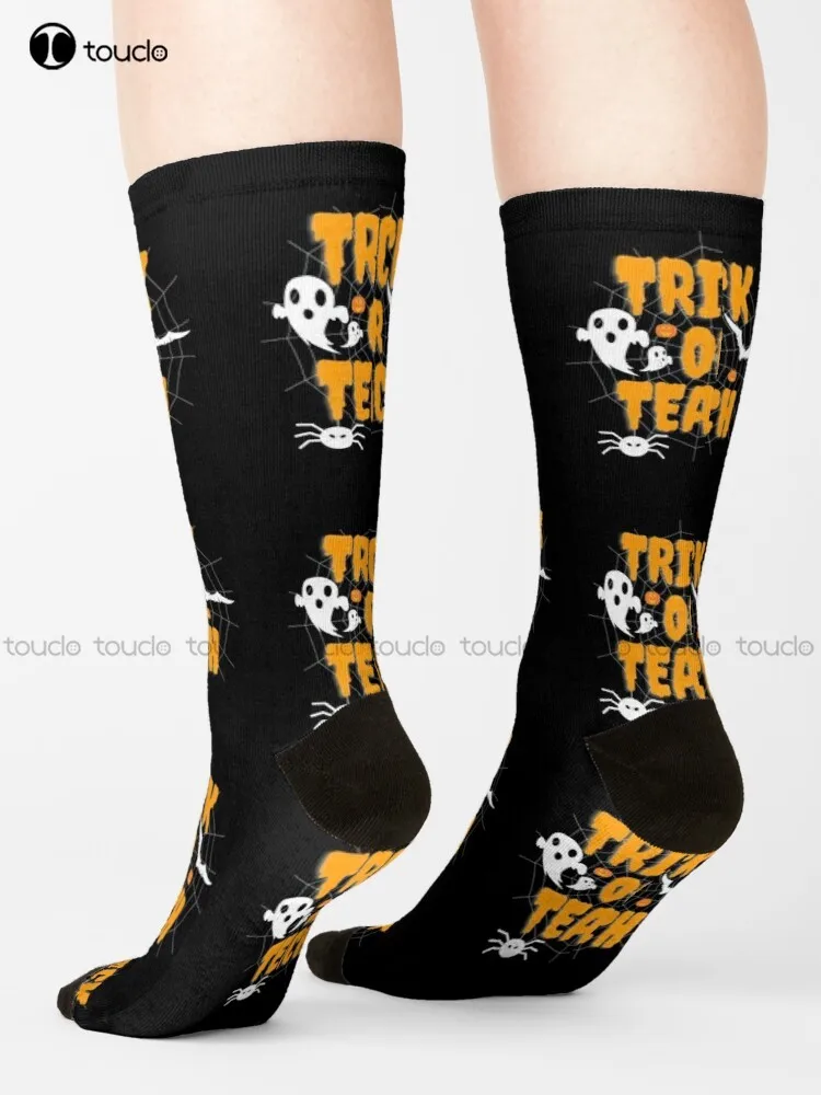 Trick Or Teach Cute Halloween Socks Mens White Socks Unisex Adult Teen Youth Socks 360° Digital Print Gd Hip Hop Gift Retro Art