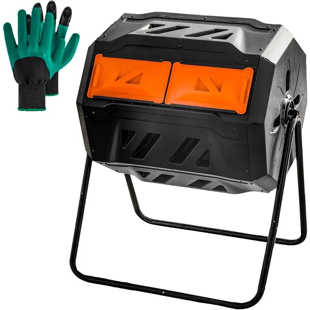 

43 Gallon Dual-Chamber Outdoor Tumbling Compost Bin with Sliding Door for Garden Waste