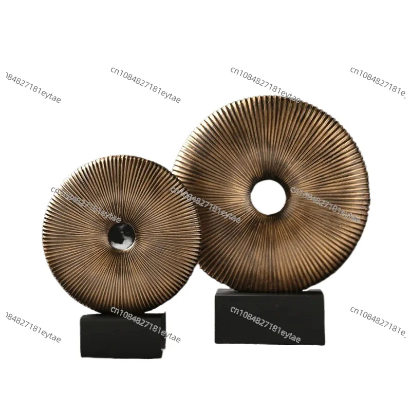 Gold Hollow Out Resin Ring Striped Sculpture, Openwork Craft, Home Decorative Figurine