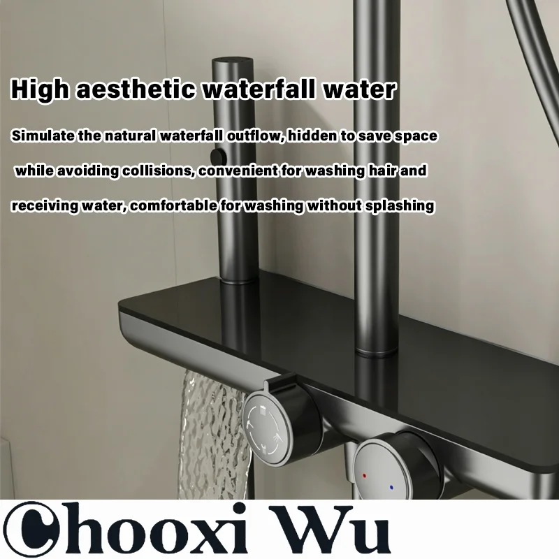 Four function shelf shower set, multifunctional brass shower gun, gray milk white wall mounted shower set - view 3