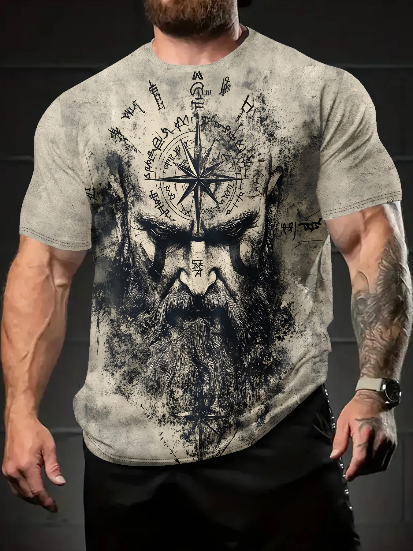 Herren T-Shirt Wikinger Kompass Kreatives 3D-gedrucktes Musterdesign Sommer Atmungsaktiv Street Fashion Tägliche Freizeit Sport T-Shirt