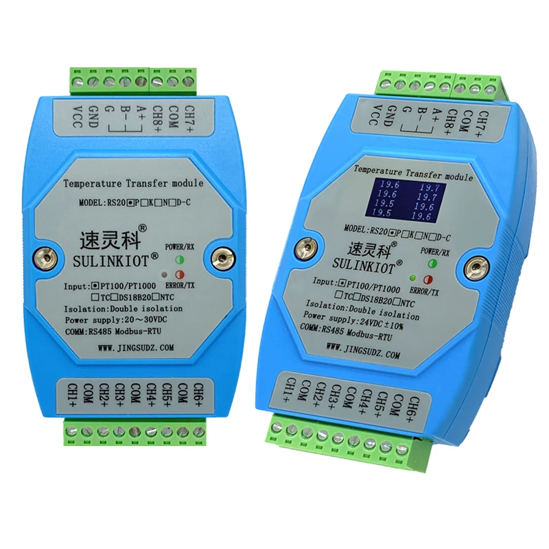 8 Channels PT100 PT1000 Temperature Acquisition Module With LCD Display, RS485 Modbus-RTU DAQ, ADAM DIN Rail
