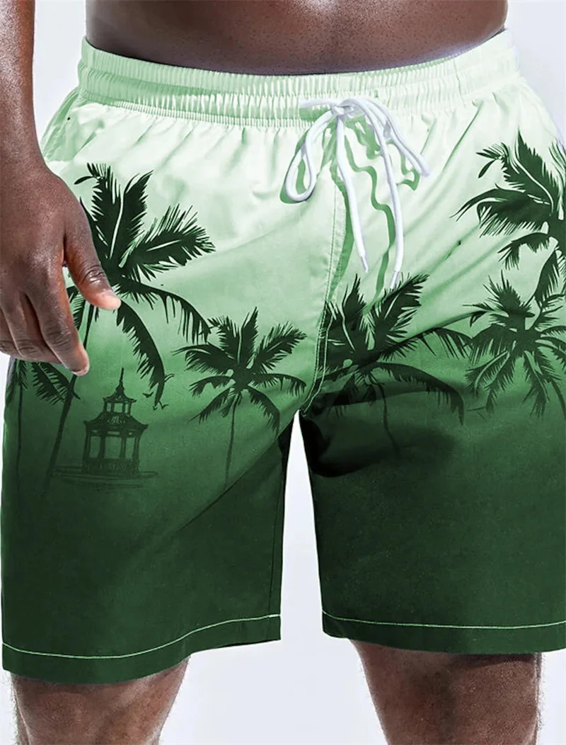 2024 Men\'s Beach Shorts Fun 3D Raffia Tree Print Swim Trunks Fashion Summer Loose Casual Pants Boy Girl Unisex Gym Board Shorts