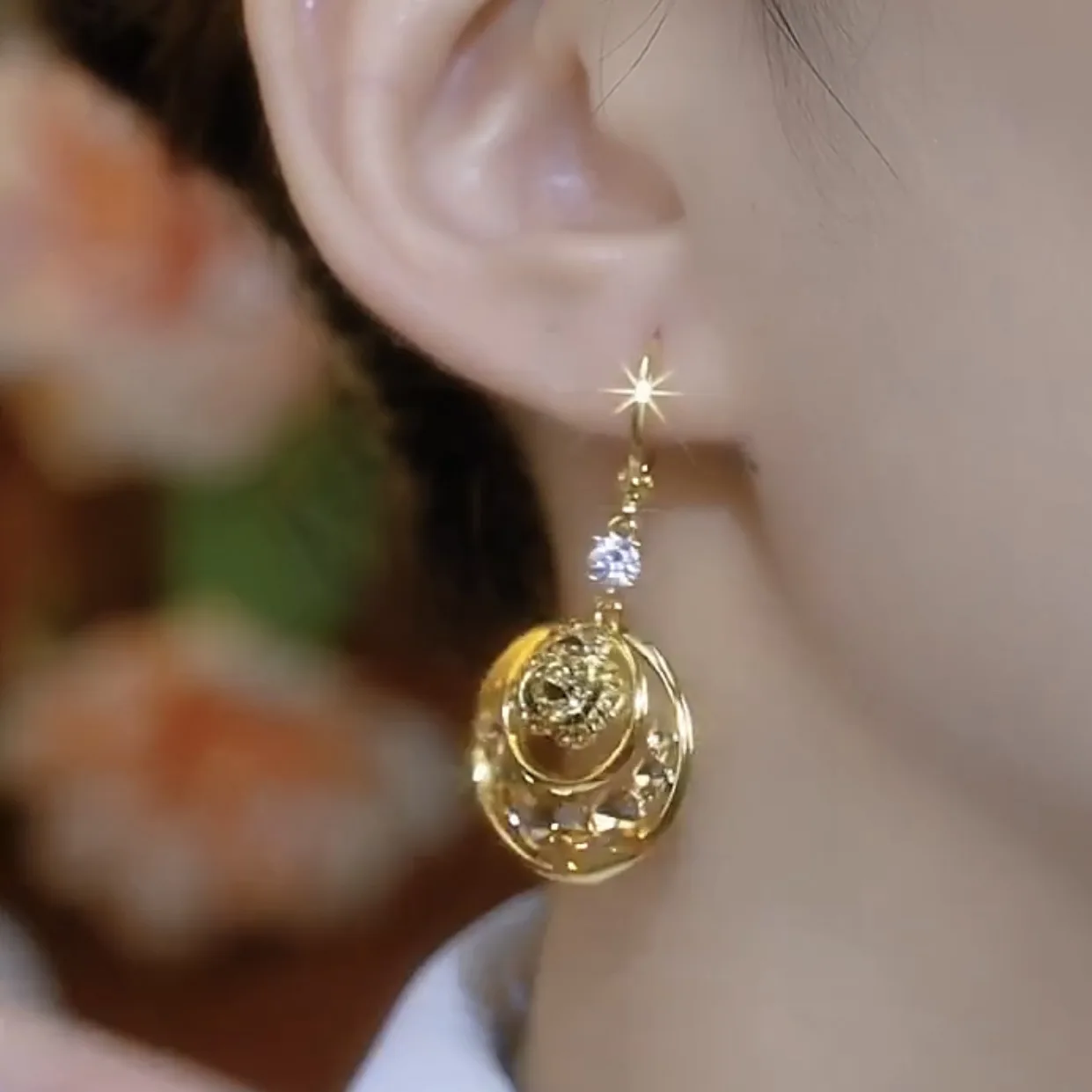 New model Exaggeration online celebrity Fashion Versatile Grand Wire mesh pattern Rose Circle Alloy eardrop