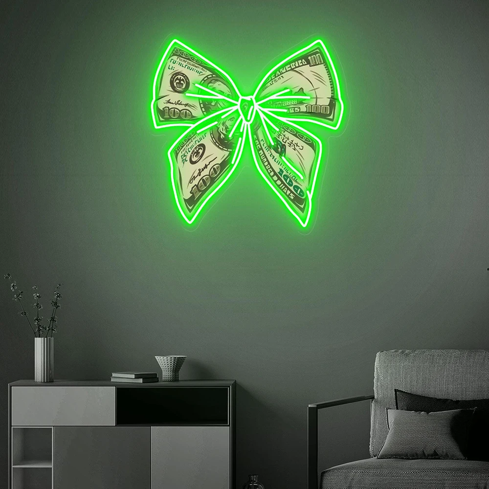 Dollars Bow Led Neon Sign Pop Art Home Bar Money Neon Light Custom Logo Office Room Wall Decor Light Up Sign Personalized Gifts