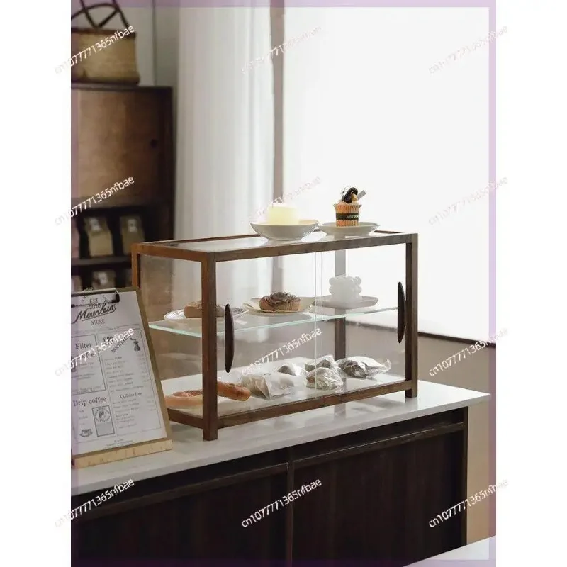 Vintage Black Walnut Solid Wood Glass Bread Display Cabinet Tea Set Storage Shelf Handmade Figure Organizer Living Room Cabinet