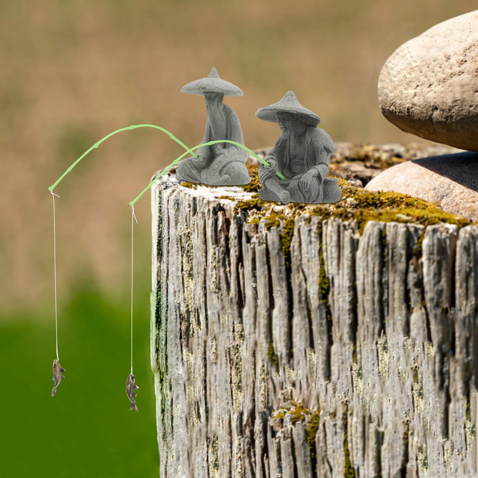 

2pcs Mini Statues Fish Tank Aquarium Decorations Fisherman Figurines Resin Miniature Statuette Adornments Bonsai Landscaping